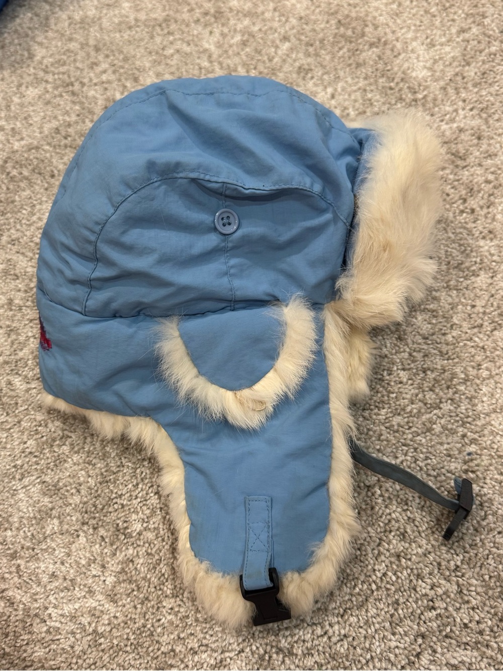 Baby Blue Fur Lined Trapper Hat - Bad Bunny Style Winter Rabbit Fur Hat